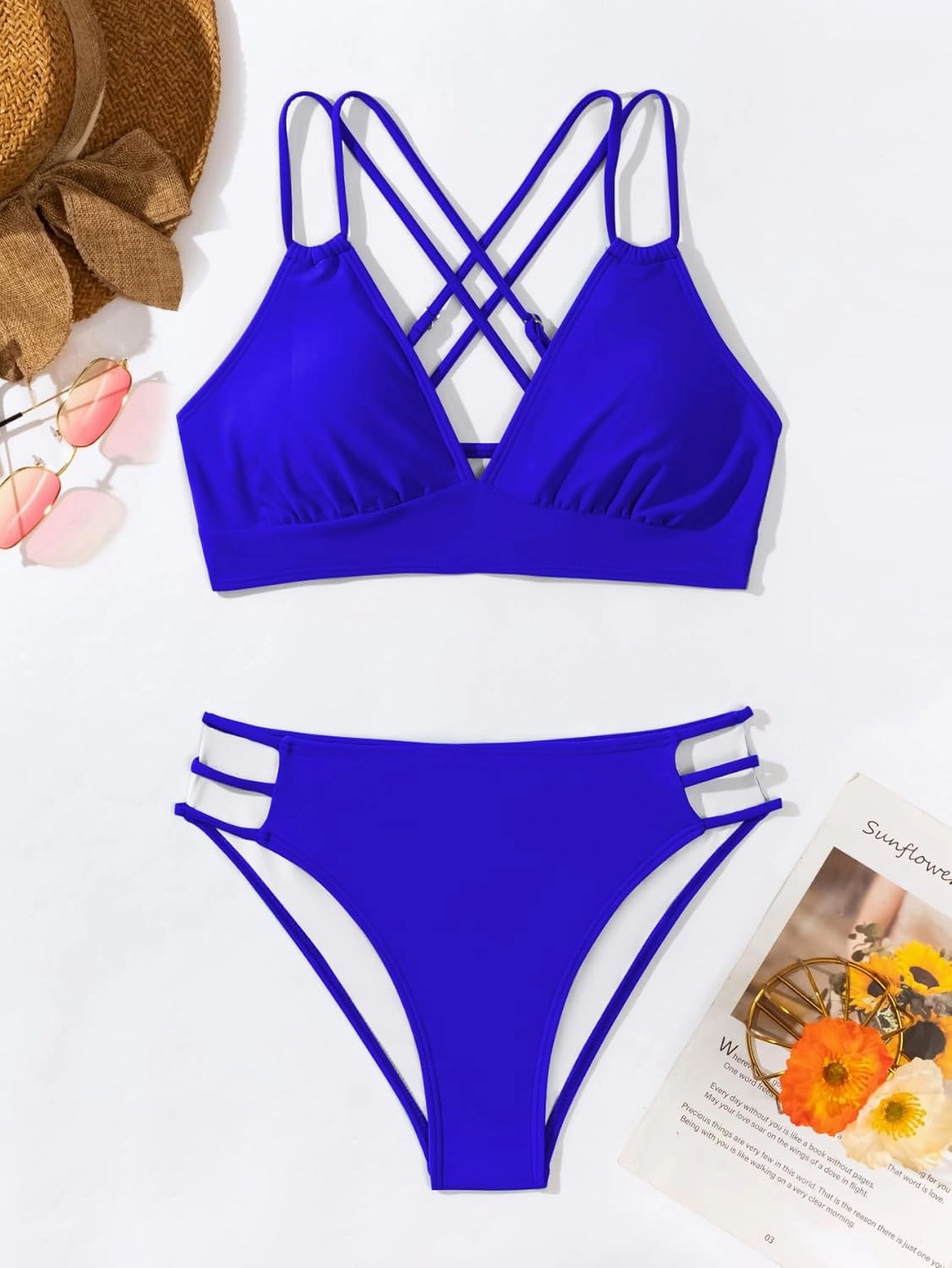 Tainehs Women's Push Up V Neck Bikini Sets Criss Cross Back Two Piece Bathing Suit