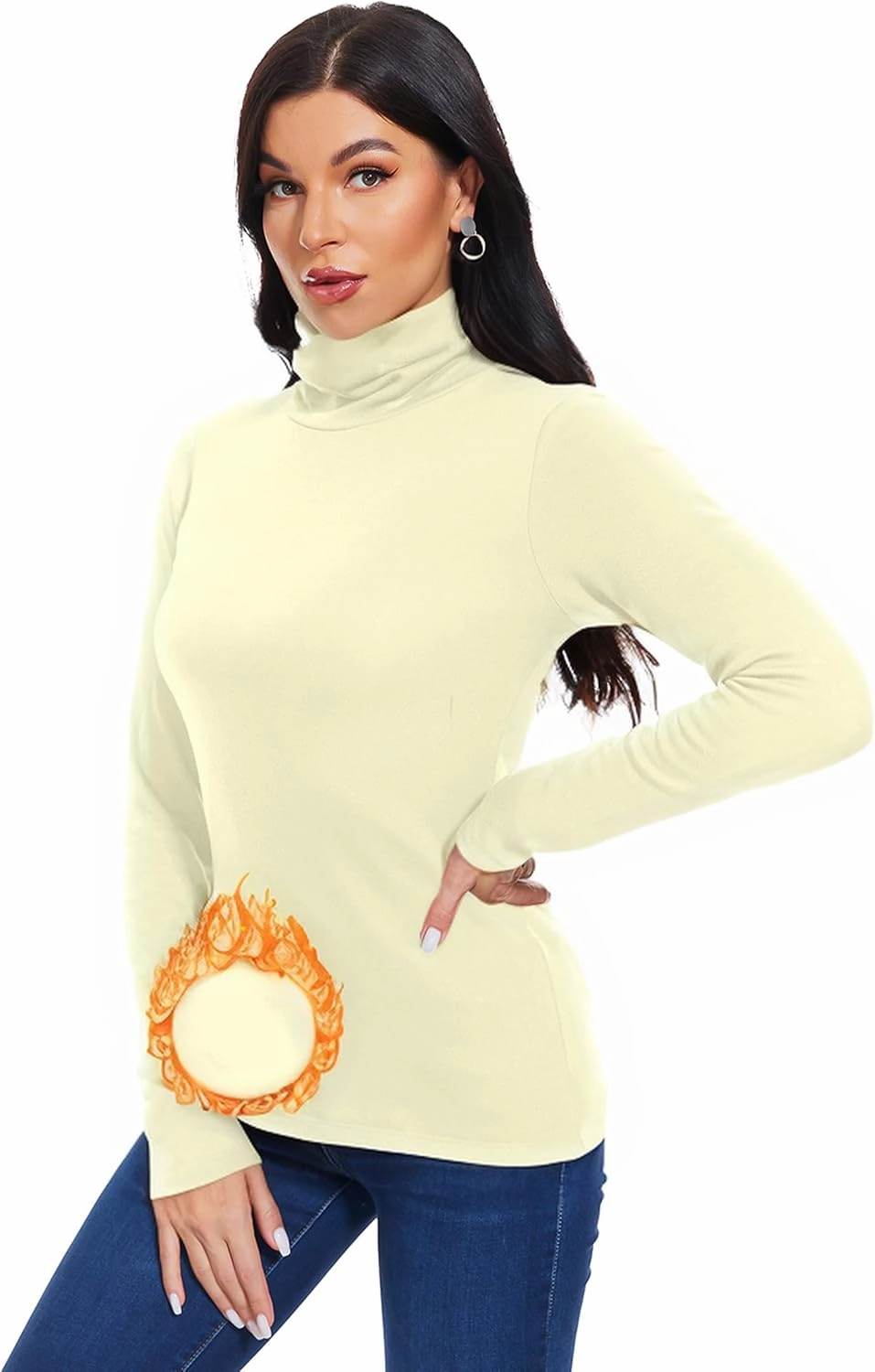 TAIPOVE Women's Thermal Fleece Turtleneck Long Sleeve Tops Lightweight Pullover Sweater Cotton Casual Soft Comfort Shirt