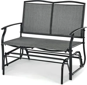 Tangkula 2-Person Patio Glider Bench, Outdoor Rocker Glider Loveseat Chair W/Heavy-Duty Steel Frame, Breathable Seat Fabric, Rocking Lounge Chair for Poolside, Garden, Backyard (Grey)