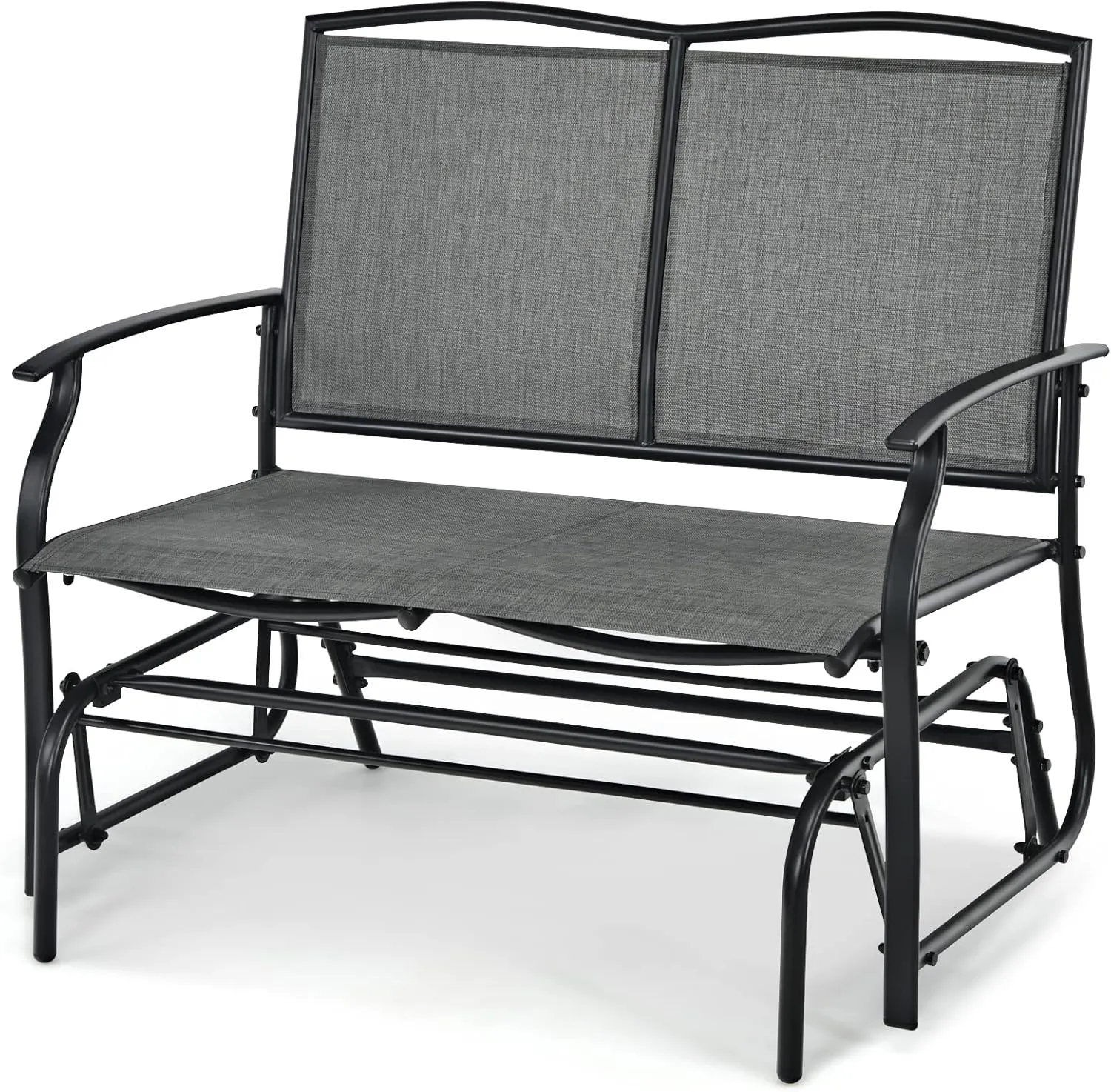 Tangkula 2-Person Patio Glider Bench, Outdoor Rocker Glider Loveseat Chair W/Heavy-Duty Steel Frame, Breathable Seat Fabric, Rocking Lounge Chair for Poolside, Garden, Backyard (Grey)