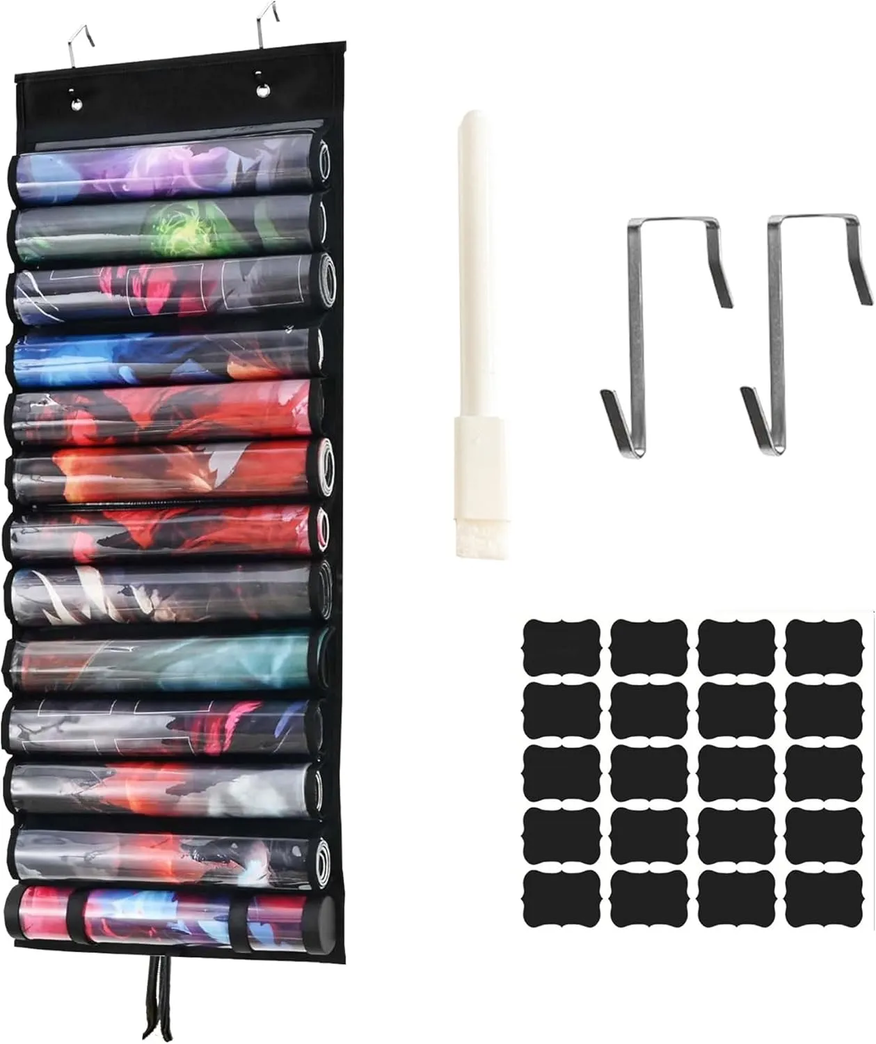 TCG Playmat Tube Storage Bag with Clear Display Panels - Compact Hanging Storage for MTG & RPG Mats, Multi-Pocket Carrier & Protector with 2 Hooks，Fits 12 1 Game Mats (38x15in)