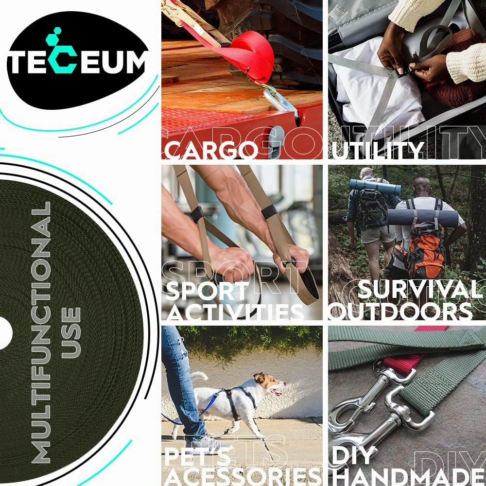 TECEUM 1" & 1.5" & 2" Webbing – 10 25 50 Yards – 40  Colors – Heavy Duty 1 Inch 1.5 Inch 2 Inch Webbing for Climbing Outdoors Indoors Crafting DIY