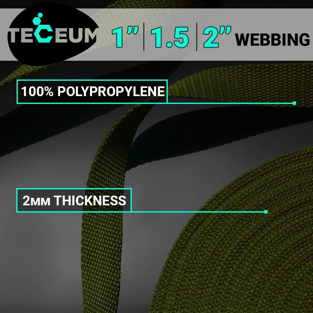 TECEUM 1" & 1.5" & 2" Webbing – 10 25 50 Yards – 40  Colors – Heavy Duty 1 Inch 1.5 Inch 2 Inch Webbing for Climbing Outdoors Indoors Crafting DIY