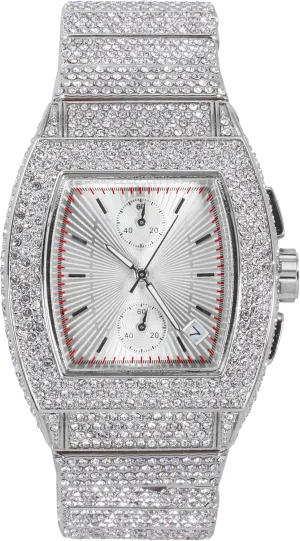 Techno Pave Men's 39mm Iced Out Tonneau Watch - Luxury Hip-Hop Style, Quartz Movement