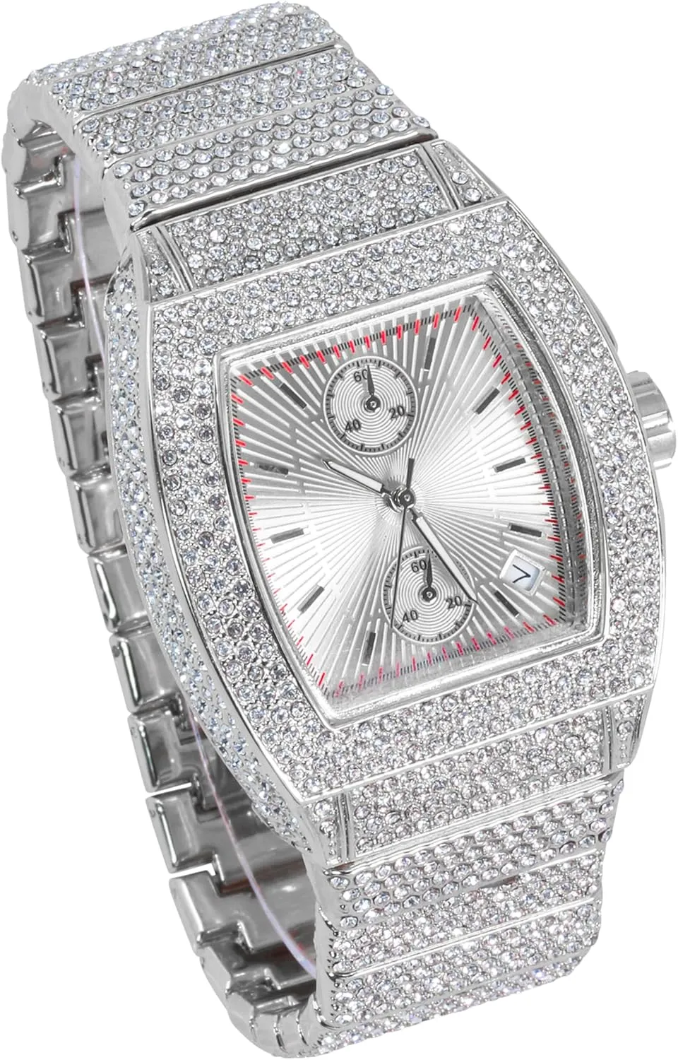 Techno Pave Men's 39mm Iced Out Tonneau Watch - Luxury Hip-Hop Style, Quartz Movement