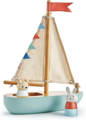 Tender Leaf Toys - Sailaway Boat - Educational Wooden Sailing Boat Play Set with 2 Animal Figures for Kids, Promotes Imaginative Play and Fine Motor Skills, Ship Toy Set for Boys and Girls - Age 3 