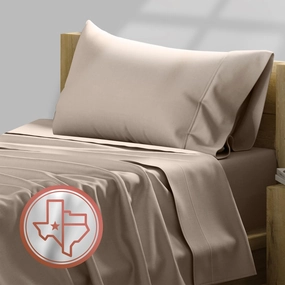 TEXAS LINEN CO. 100% Egyptian Cotton Sheets, 600 Thread Count 3 PC Twin Size Sheet Set, Soft, Cooling, High Thread Count Sateen Weave, Extra Long Staple Luxury Bedding, 16 in Deep Pocket - Beige