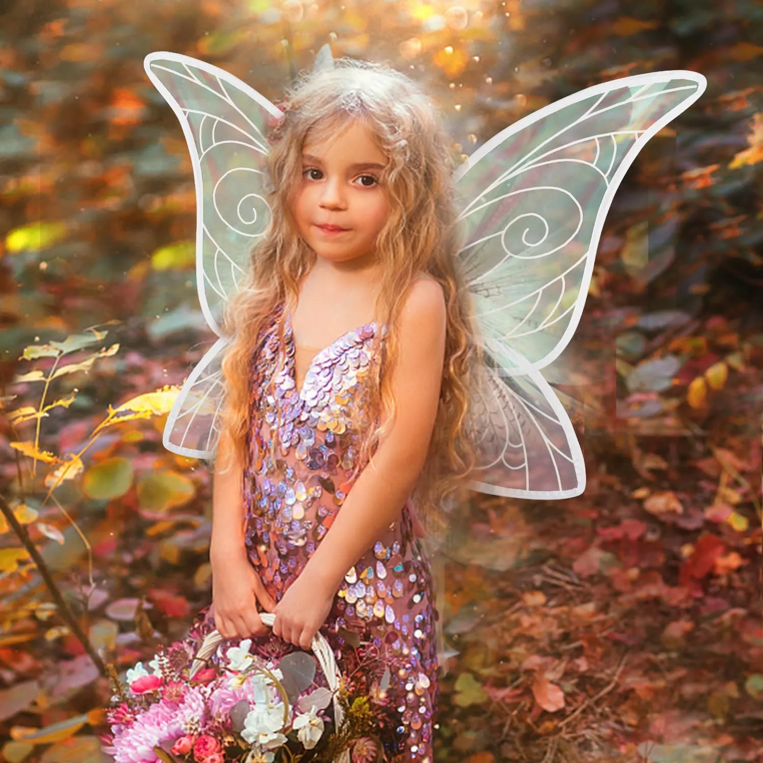Threetols Elf Fairy Wings for Women Boys Girls, Halloween Butterfly Wings Princess Sparkling Wings Fancy Dress Up for Kid