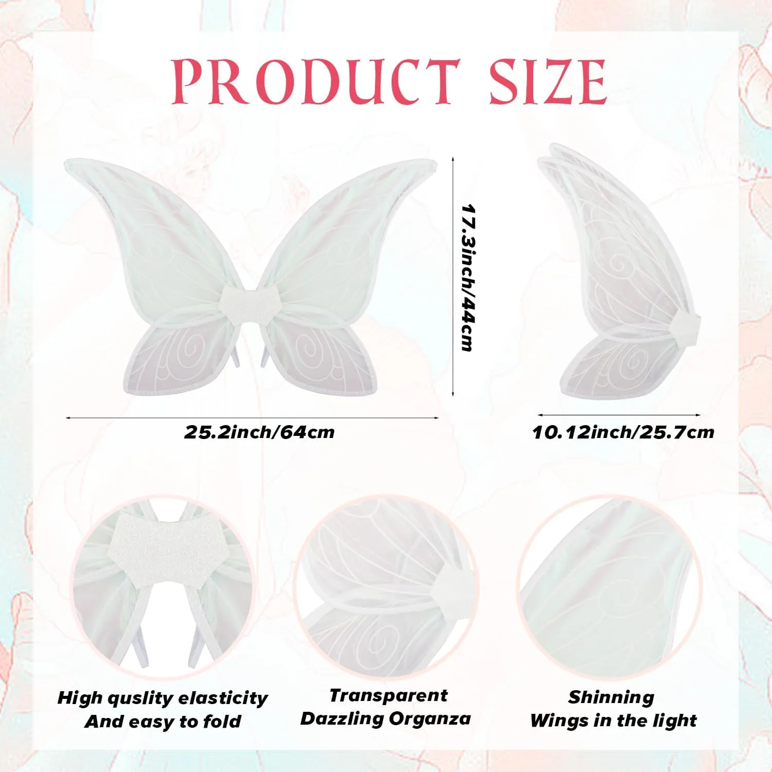 Threetols Elf Fairy Wings for Women Boys Girls, Halloween Butterfly Wings Princess Sparkling Wings Fancy Dress Up for Kid