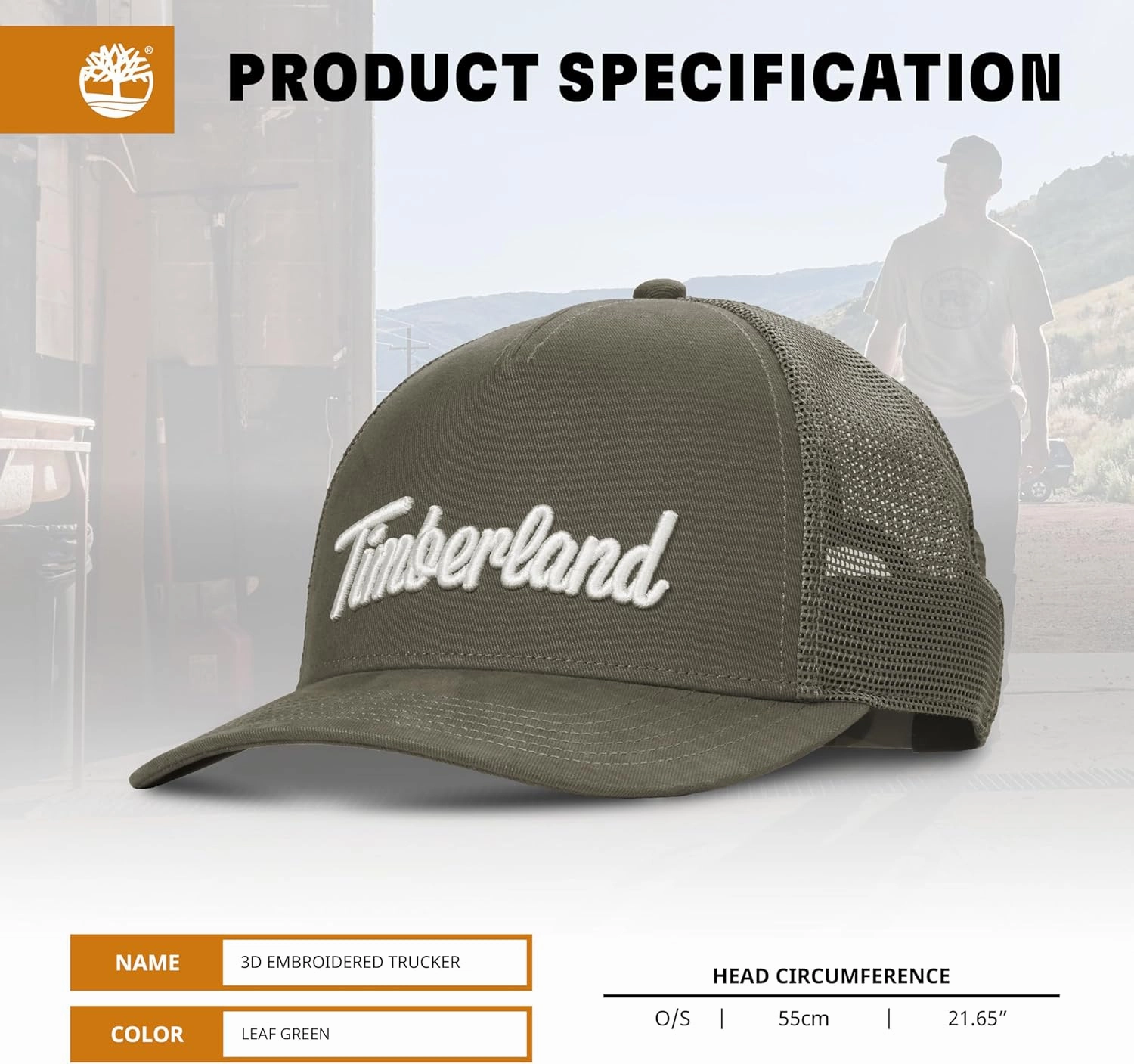 Timberland Trucker Hat for Men - Durable Cotton Twill, Adjustable Snapback Cap, Breathable Mesh Back