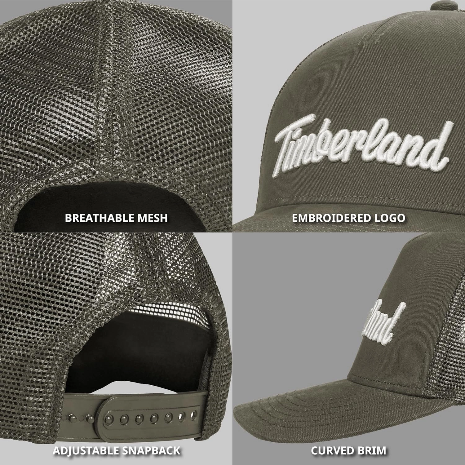 Timberland Trucker Hat for Men - Durable Cotton Twill, Adjustable Snapback Cap, Breathable Mesh Back