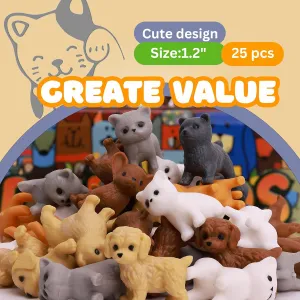 Tiny Dog and Cat Figurines for Kids - Small Animals Toys in Bulk - Little Pet Toys - Tiny Plastic Toys for Kids Classroom Prizes - 25 Pcs - Easter Gifts for Kids