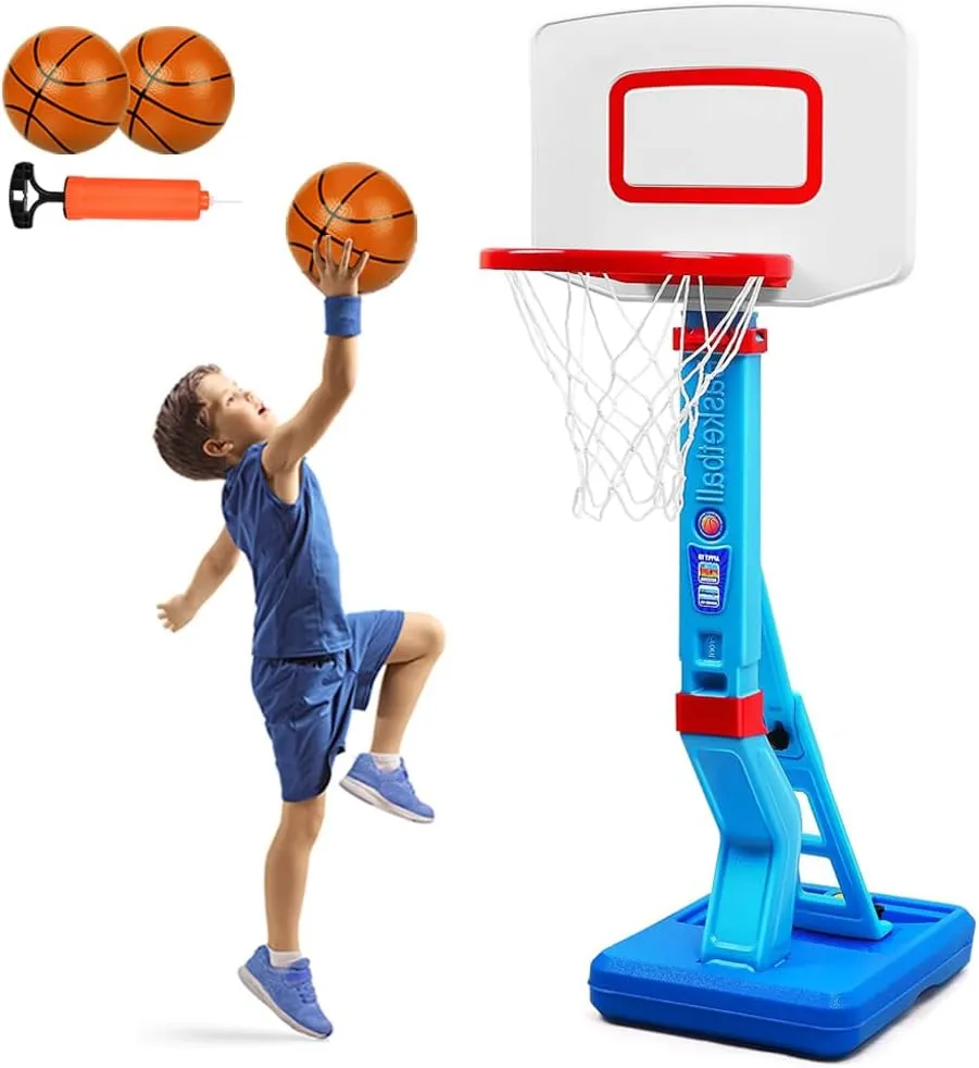 Toddler Basketball Hoop - Height Adjustable Kids Basketball Hoop for Indoor & Outdoor Play - Portable Basketball Goal for Poolside & Swimming Pool for 1 2 3 4 5 6 7 8 Year Toy for Boys & Girls