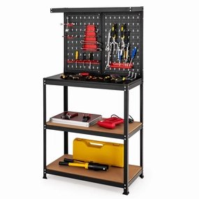Toolsempire Work Bench, Heavy-Duty Workbench with Tool Storage, Metal Workbench with Pegboard, Tabletop, 2 Shelves, 14 Hanging Accessories, Multifunctional Tool Bench for Garage, Workshop, Shed