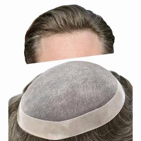 Toupee For Men Hair Replacement System For Men Human Hair Piece Toupee For Men Hair Pieces Fine Monofilament Hair Systems For Men 7x10 Medium light density #550 5# MEDIUM LIGHT BROWN 50%GREY