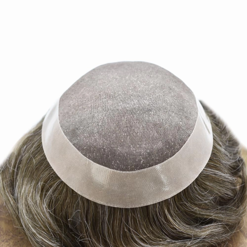 Toupee For Men Hair Replacement System For Men Human Hair Piece Toupee For Men Hair Pieces Fine Monofilament Hair Systems For Men 7x10 Medium light density #550 5# MEDIUM LIGHT BROWN 50%GREY