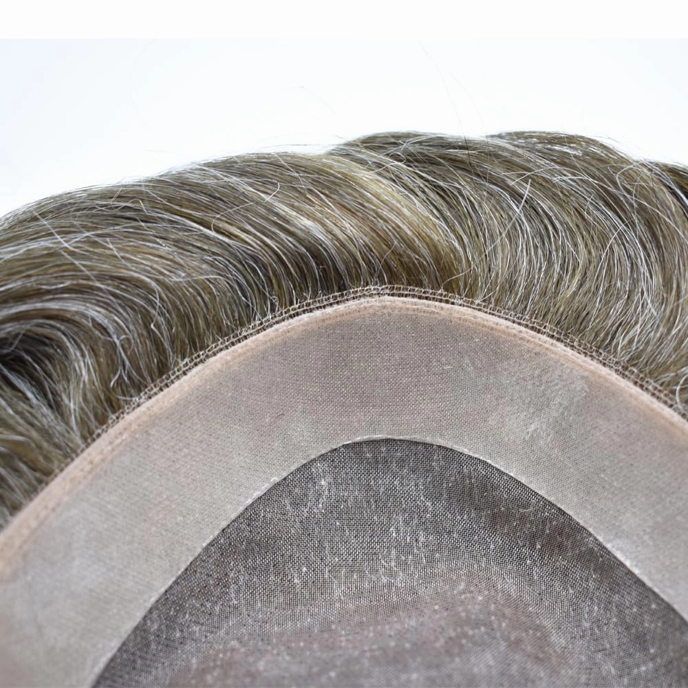 Toupee For Men Hair Replacement System For Men Human Hair Piece Toupee For Men Hair Pieces Fine Monofilament Hair Systems For Men 7x10 Medium light density #550 5# MEDIUM LIGHT BROWN 50%GREY