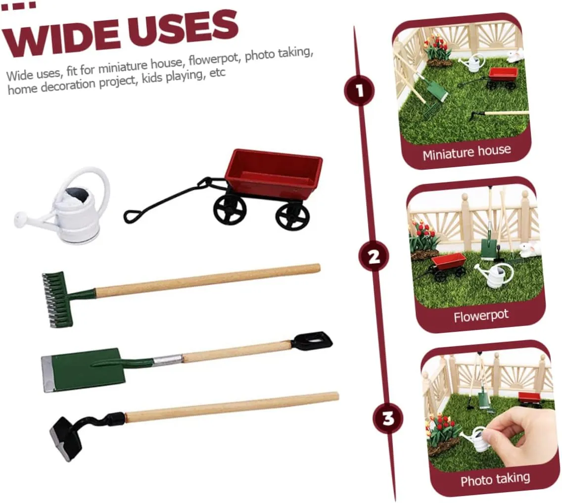 Toyvian 2 Sets Mini Gardening Tool for Dollhouse Decor Accessories Creative Micro Garden Scene Decor for DIY Fairy Garden Projects