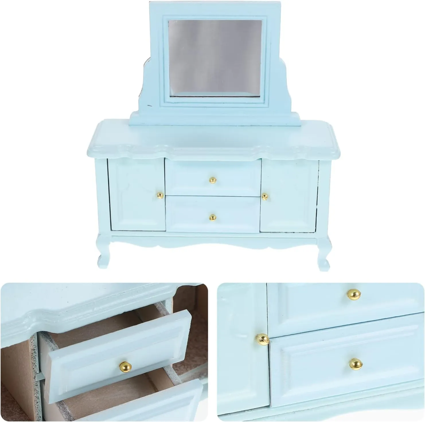 Toyvian Dollhouse Dressing Table with Mirror Miniature Dollhouse Furniture 1:12 Birch Dressing Table for Doll, Dollhouse Bedroom Mini Table for Princess Elegant Miniature Furniture
