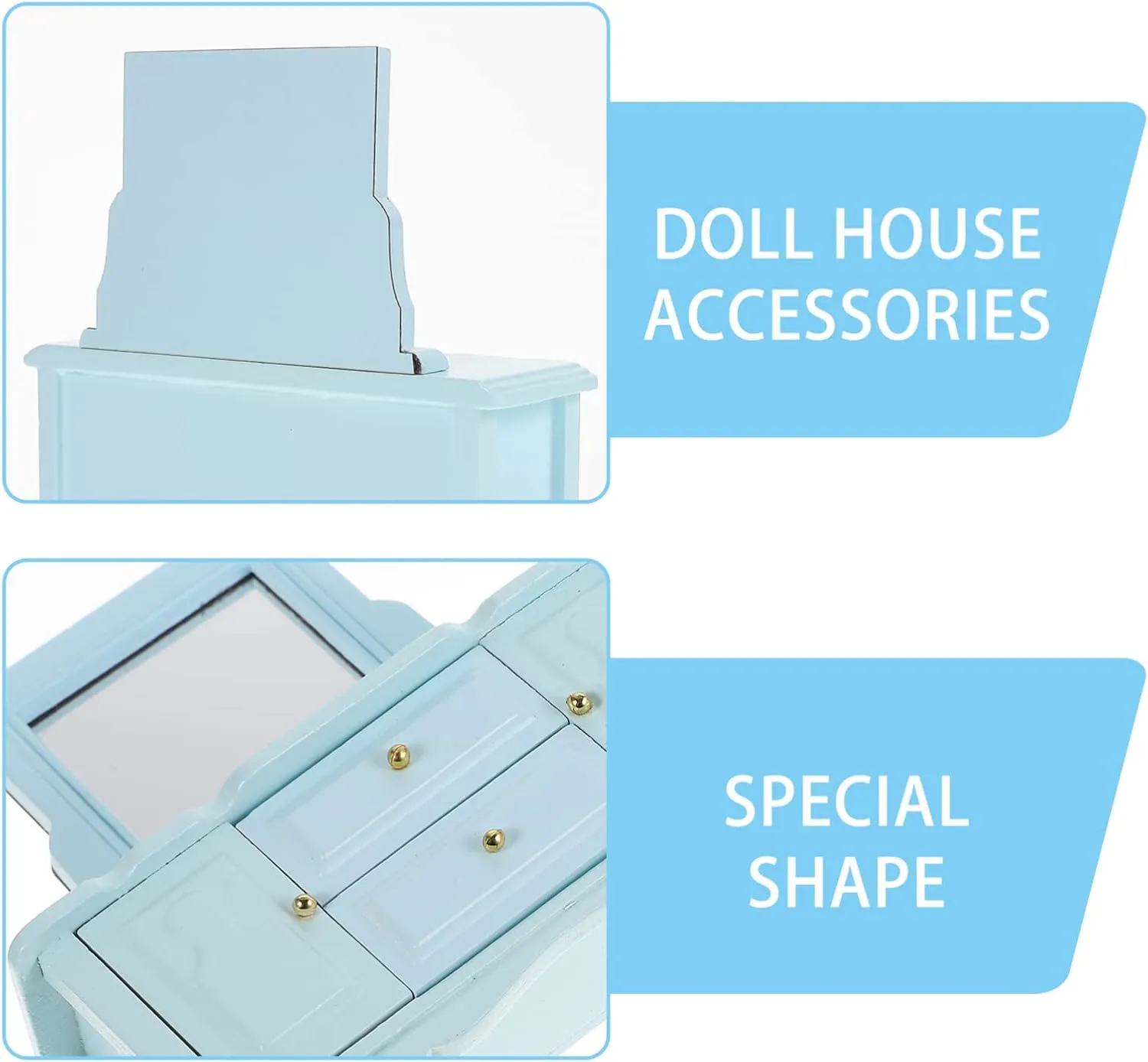 Toyvian Dollhouse Dressing Table with Mirror Miniature Dollhouse Furniture 1:12 Birch Dressing Table for Doll, Dollhouse Bedroom Mini Table for Princess Elegant Miniature Furniture