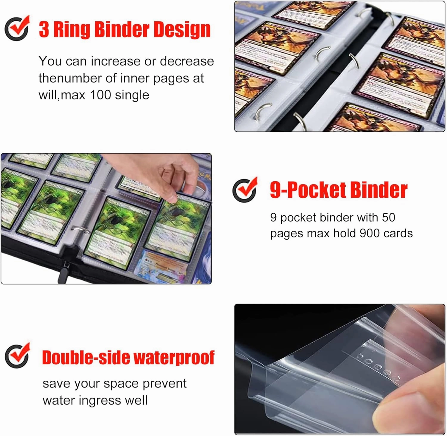 Trading Card Binder for One Piece Card Game,9 Pocket with 50 Sleeves up to 900 Cards One Piece TCG Card Binder,Waterproof Card Storage Bag with Sleeves,one piece for card Display Case