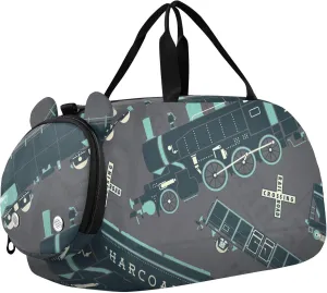 Train Locomotive Pattern Sports Duffle Bag for Girls Boys, Gym Bag with Shoe Compartment, Kids Travel Overnight Weekender Shoulder Bag