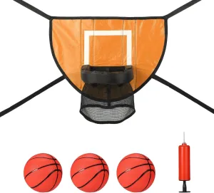 Trampoline Basketball Hoop Attachment Set, with 3 Mini Basketball and 1 Pump Basketball Goal for Trampoline Waterproof Basketball Game Accessories for All Ages (Orange)