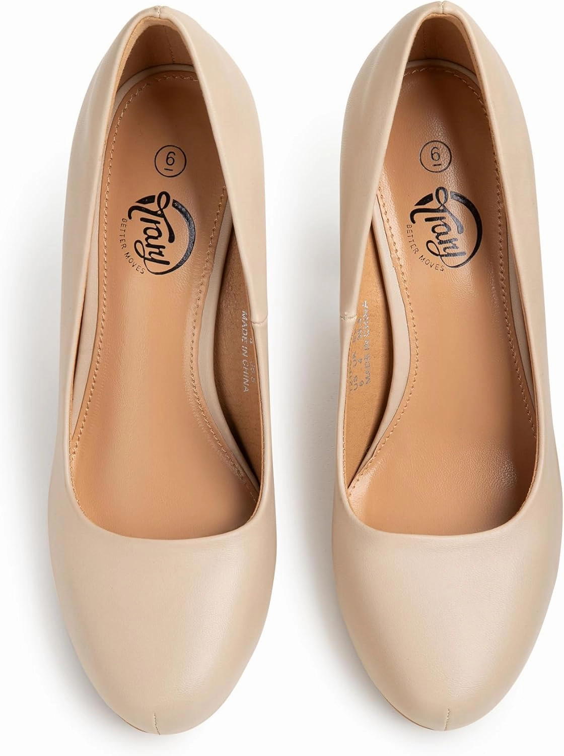 Trary Women's Heels for Women, Black Heels White Heels Brown Heels Nude Heels, Low Platform Heels, IN3.2 High Heel Closed Round Toe Pumps Dress Office Wedding Shoes for Women