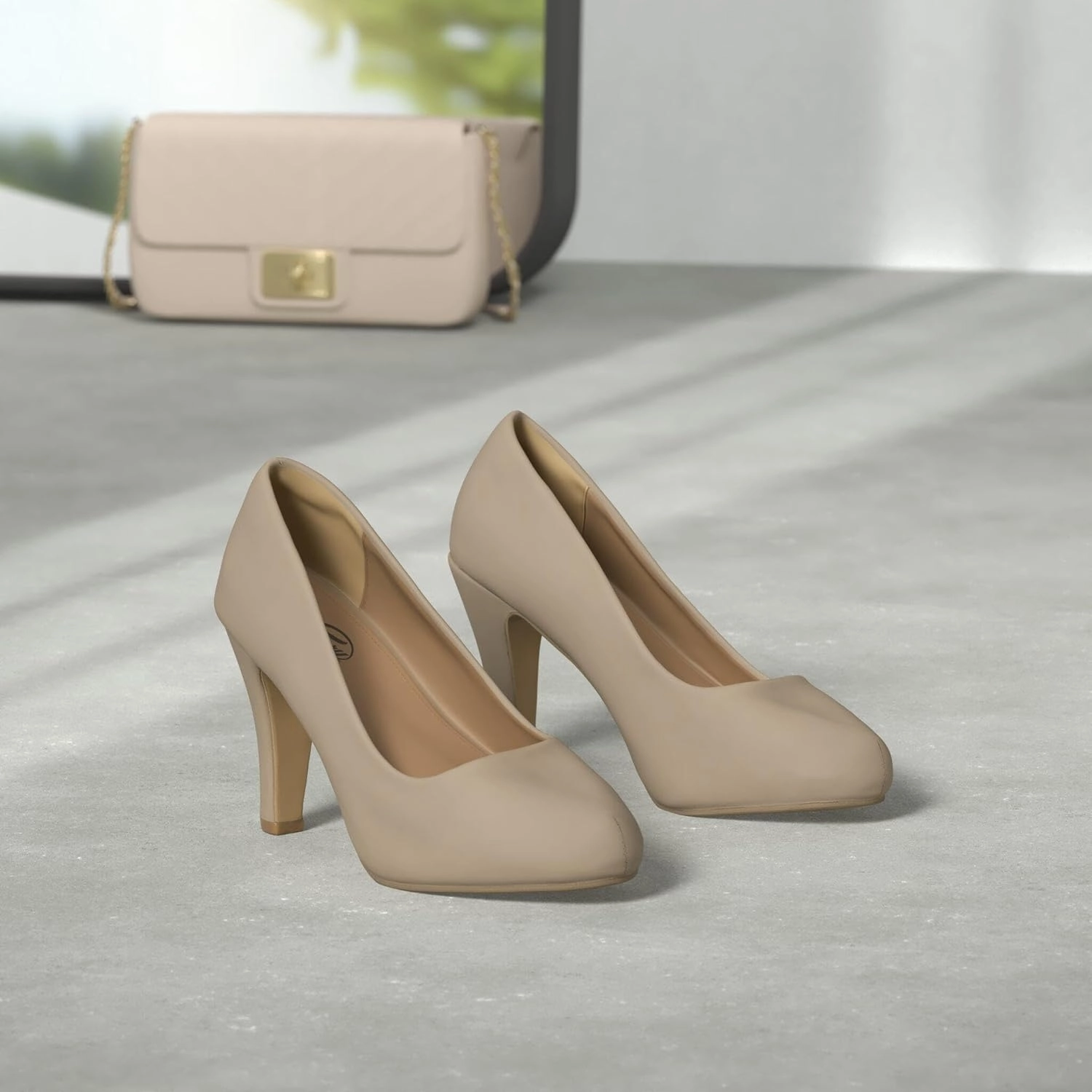 Trary Women's Heels for Women, Black Heels White Heels Brown Heels Nude Heels, Low Platform Heels, IN3.2 High Heel Closed Round Toe Pumps Dress Office Wedding Shoes for Women