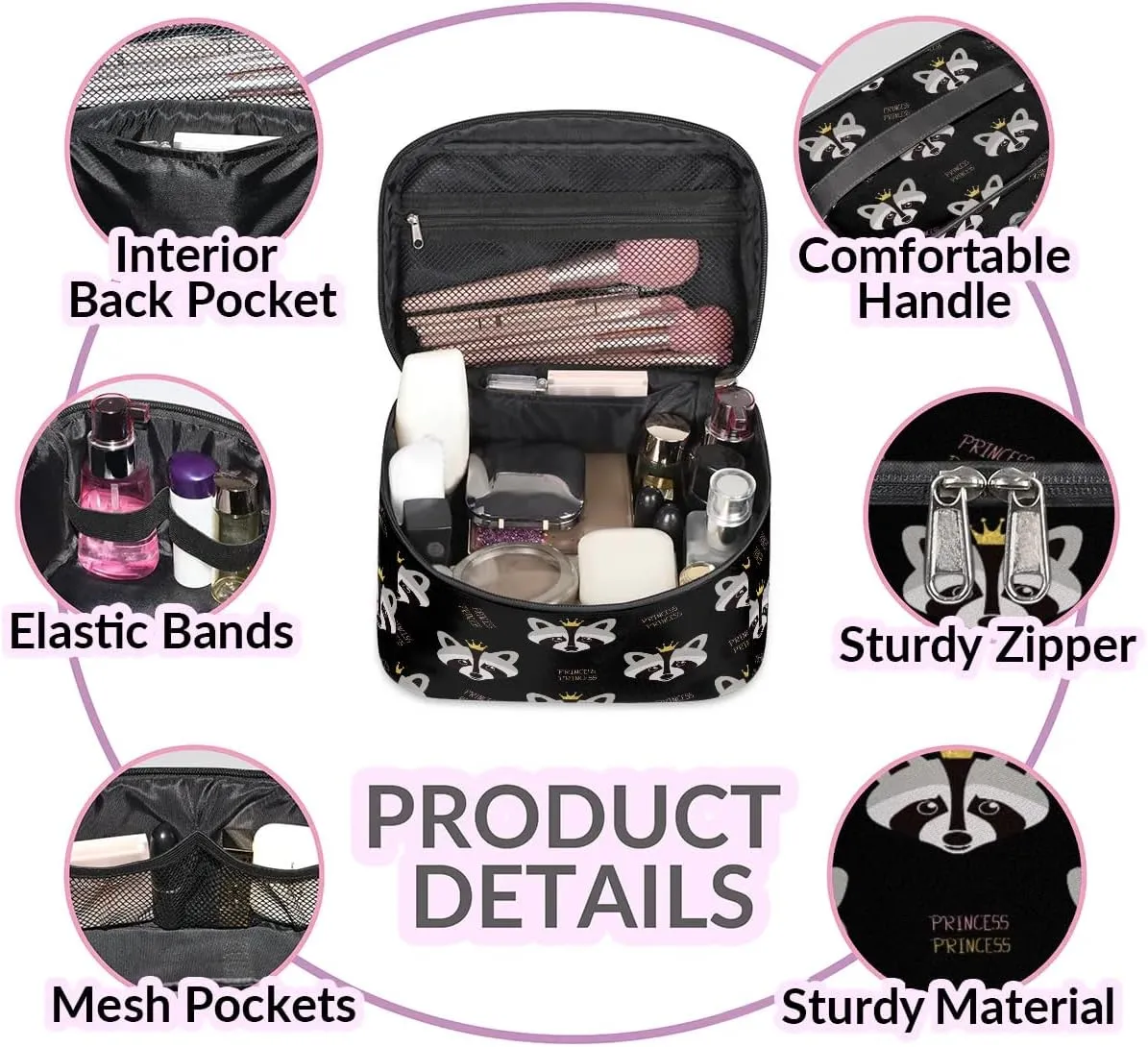Travel Makeup Bag, Cute Animal Cosmetic Bag for Women Girls, Portable Large Toiletry Bag Case Organizer for Toiletries Accessories Brushes