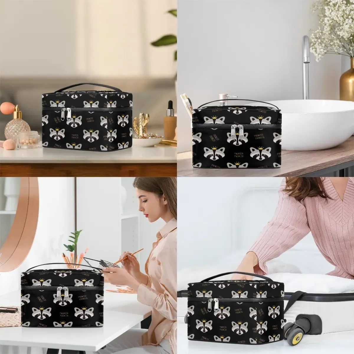 Travel Makeup Bag, Cute Animal Cosmetic Bag for Women Girls, Portable Large Toiletry Bag Case Organizer for Toiletries Accessories Brushes