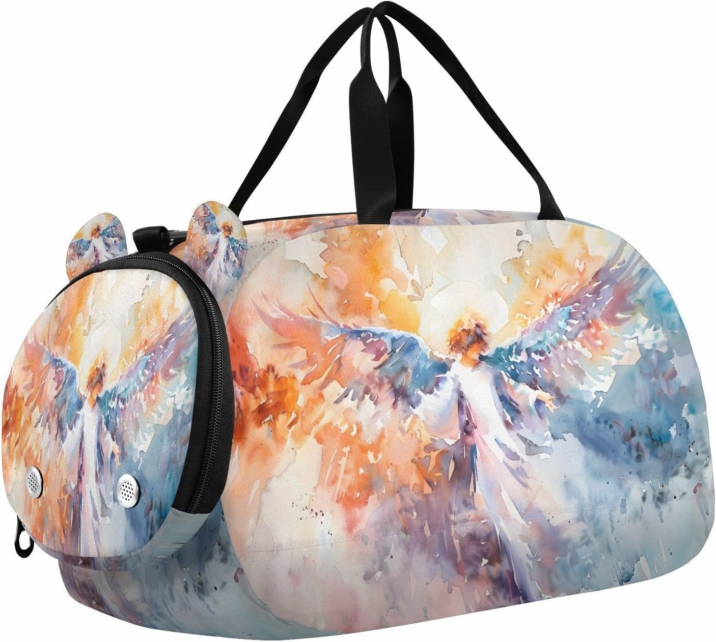 Travel Duffle Bag for Kids Boys Girls Angels Watercolor Sports Bag Overnighter Duffle Sleepover Weekender with Shoes Compartment