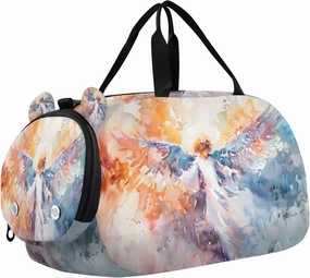 Travel Duffle Bag for Kids Boys Girls Angels Watercolor Sports Bag Overnighter Duffle Sleepover Weekender with Shoes Compartment