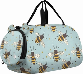 Travel Duffle Bag for Kids Boys Girls Bees Blue Sports Bag Overnighter Duffle Sleepover Weekender with Shoes Compartment