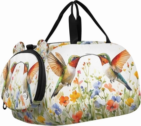 Travel Duffle Bag for Kids Boys Girls Bird Flower Hummingbird Spring Sports Bag Overnighter Duffle Sleepover Weekender with Shoes Compartment