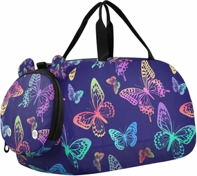Travel Duffle Bag for Kids Boys Girls Butterfly Rainbow Gradient Sports Bag Overnighter Duffle Sleepover Weekender with Shoes Compartment