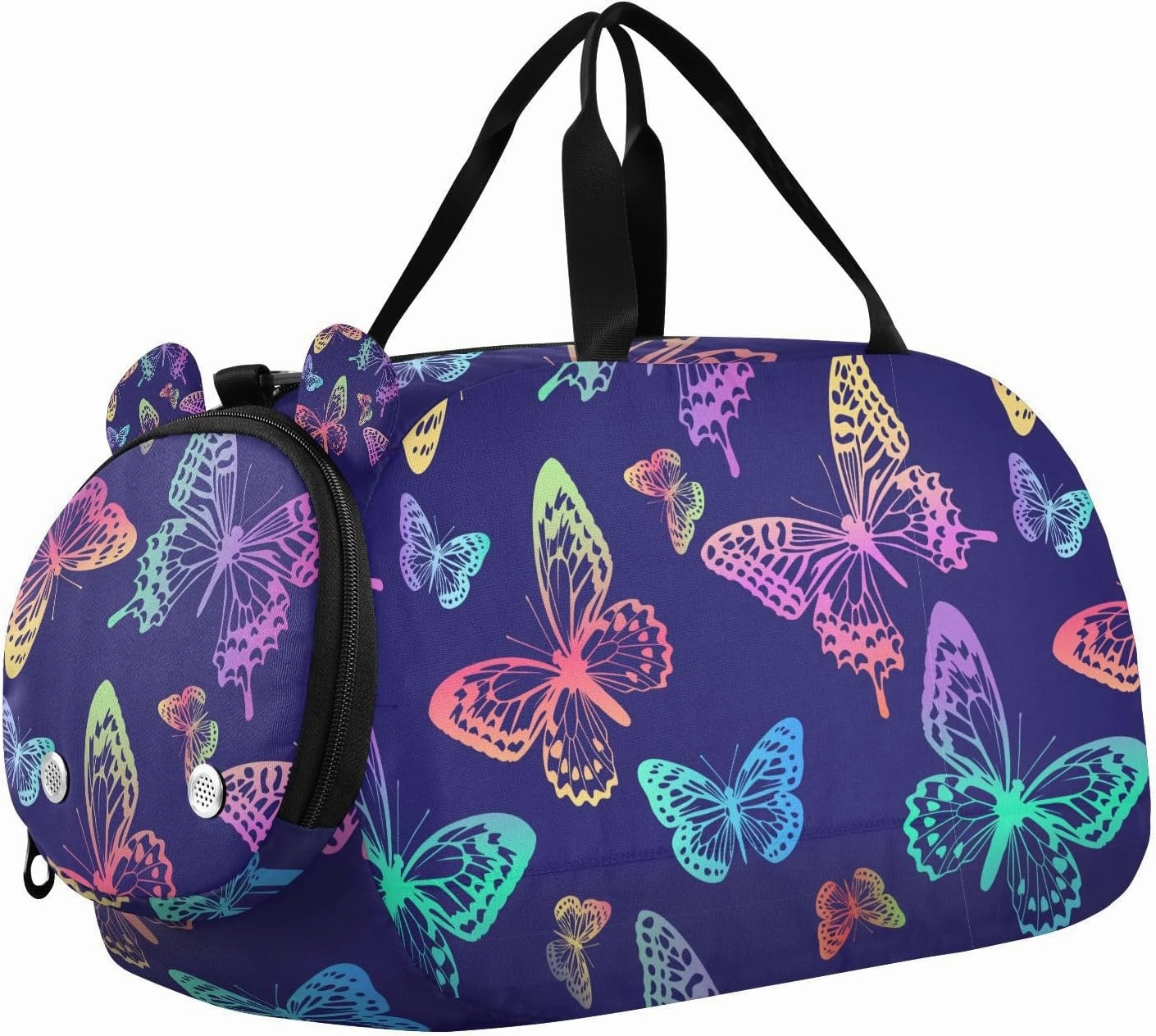 Travel Duffle Bag for Kids Boys Girls Butterfly Rainbow Gradient Sports Bag Overnighter Duffle Sleepover Weekender with Shoes Compartment