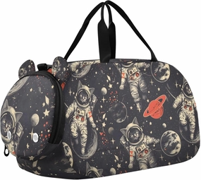 Travel Duffle Bag for Kids Boys Girls Cat Astronaut Gothic Style Sports Bag Overnighter Duffle Sleepover Weekender with Shoes Compartment