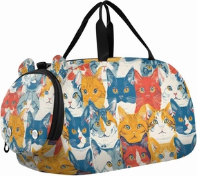 Travel Duffle Bag for Kids Boys Girls Cats Vintage Sports Bag Overnighter Duffle Sleepover Weekender with Shoes Compartment