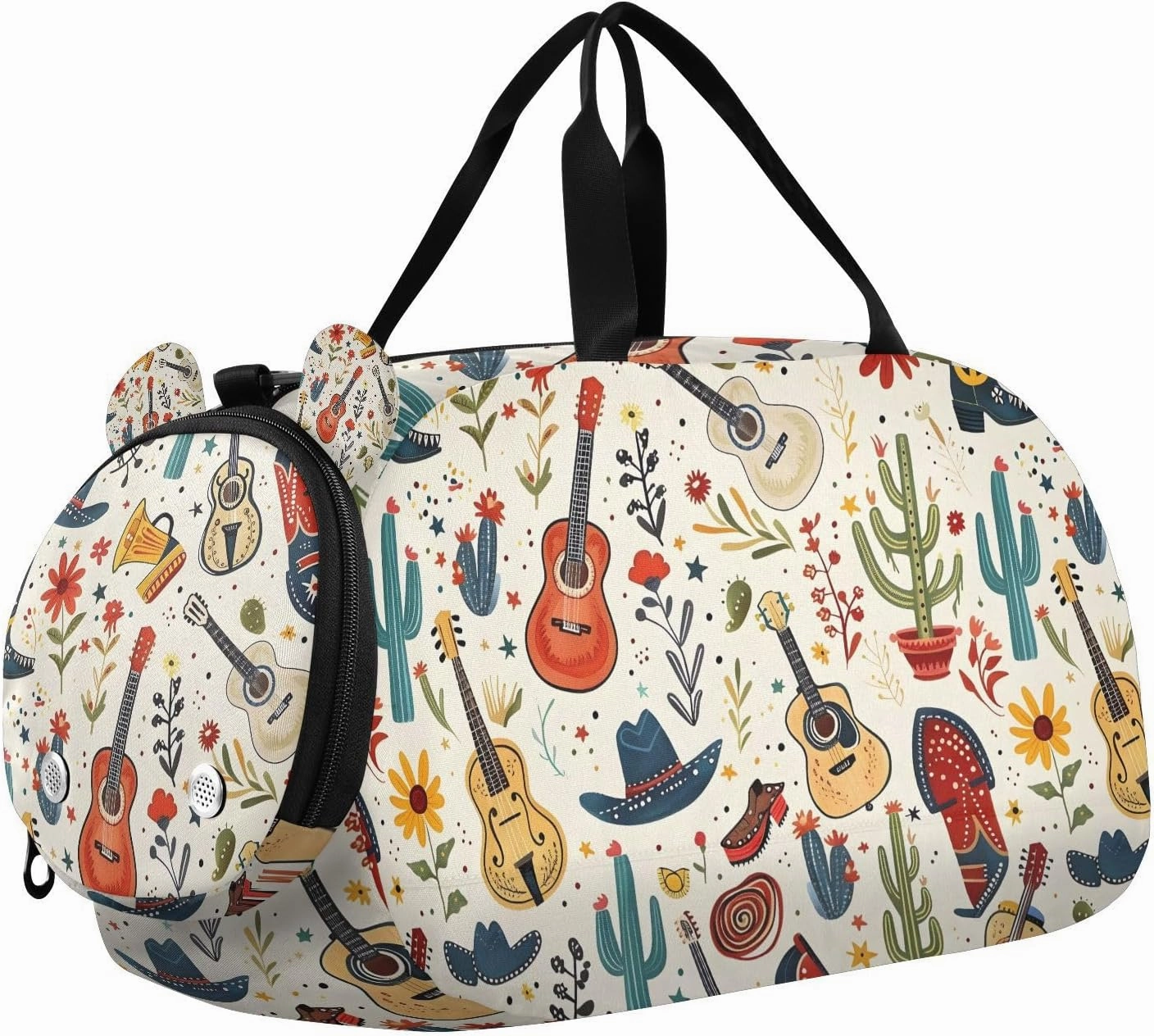 Travel Duffle Bag for Kids Boys Girls Cowboy Boot Flower Sports Bag Overnighter Duffle Sleepover Weekender with Shoes Compartment