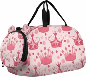 Travel Duffle Bag for Kids Boys Girls Crown Pink Polka Dots Sports Bag Overnighter Duffle Sleepover Weekender with Shoes Compartment