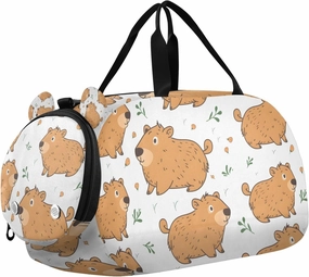 Travel Duffle Bag for Kids Boys Girls Cute Cartoon Animal Capybara Sports Bag Overnighter Duffle Sleepover Weekender with Shoes Compartment