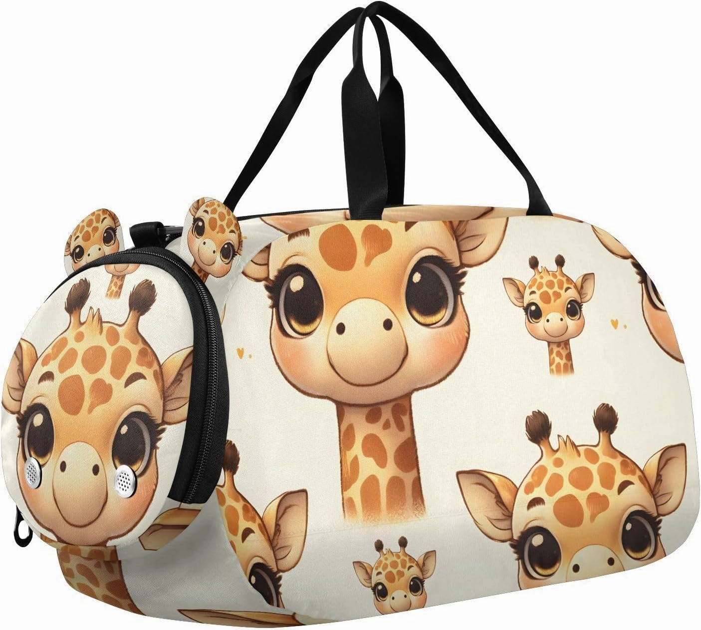 Travel Duffle Bag for Kids Boys Girls Cute Giraffe Face Pattern Sports Bag Overnighter Duffle Sleepover Weekender with Shoes Compartment