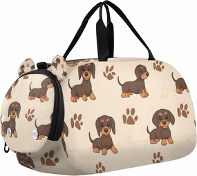 Travel Duffle Bag for Kids Boys Girls Dachshund Dog Brown Sports Bag Overnighter Duffle Sleepover Weekender with Shoes Compartment