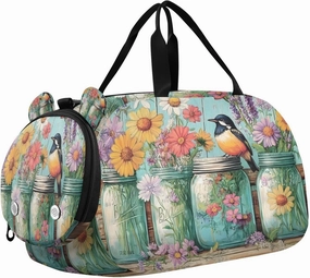 Travel Duffle Bag for Kids Boys Girls Daisy Flower Garden Bird Sports Bag Overnighter Duffle Sleepover Weekender with Shoes Compartment