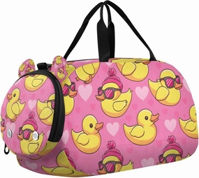 Travel Duffle Bag for Kids Boys Girls Duck Pink Heart Sports Bag Overnighter Duffle Sleepover Weekender with Shoes Compartment