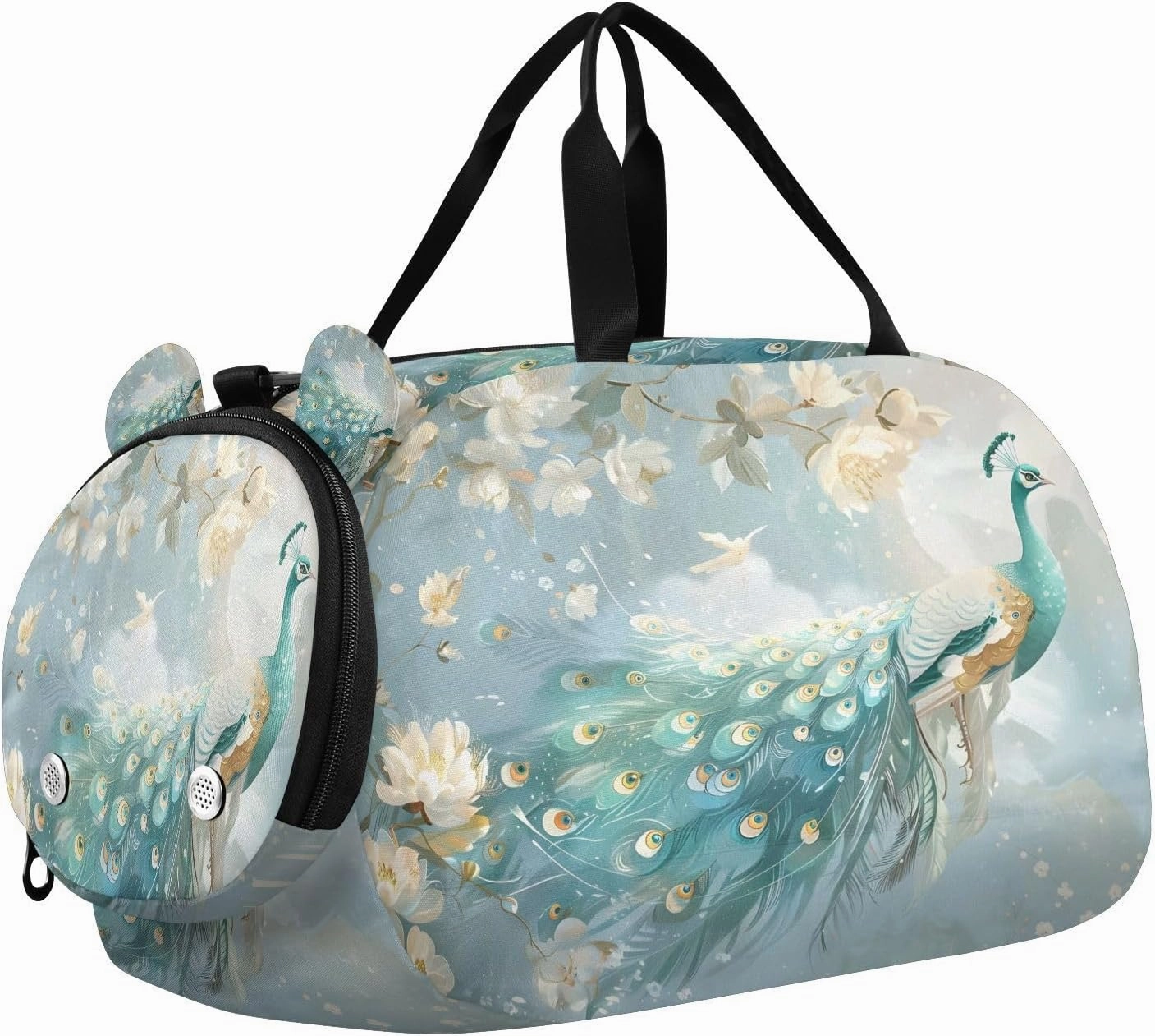 Travel Duffle Bag for Kids Boys Girls Elegant Peacock Flower Sports Bag Overnighter Duffle Sleepover Weekender with Shoes Compartment