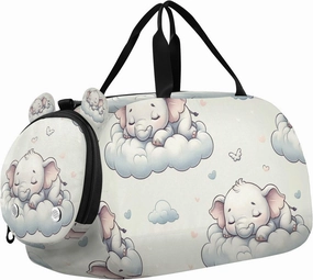 Travel Duffle Bag for Kids Boys Girls Elephants Animal Forest Sports Bag Overnighter Duffle Sleepover Weekender with Shoes Compartment