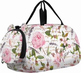 Travel Duffle Bag for Kids Boys Girls Floral Peony Flowers Feathers Sports Bag Overnighter Duffle Sleepover Weekender with Shoes Compartment