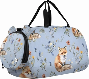 Travel Duffle Bag for Kids Boys Girls Fox Blue Sports Bag Overnighter Duffle Sleepover Weekender with Shoes Compartment